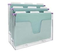 Acrimet 3-Tier Horizontal Hanging File Folder Holder Organizer, Letter Size, Ladder-Style, Open-Top Plastic File Box for Office, Home & School, Clear Crystal