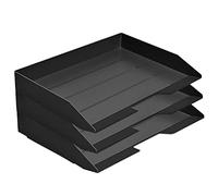 Acrimet 3 Tier Paper Organizer Letter Tray - Plastic Stackable Desk File Organizer, Side Load Paper Sorter for Letter/A4 Office File Folder Holder - Black