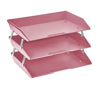 Acrimet 3 Tier Paper Organizer Letter Tray, Side Load Desktop File Sorter for Letter Size & A4 Documents, Stackable System Storage for Office Desk Organization, Plastic, Solid Pink
