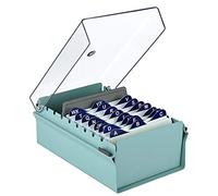 Acrimet 3'' X 5'' Card File Holder Organizer Box Metal Base Heavy Duty (AZ Index Cards 130mm width x 90mm height and Divider Included) (Green Color with Clear Crystal Plastic Lid Cover)