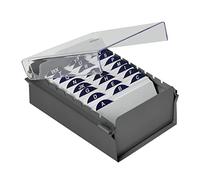 Acrimet 3'' X 5'' Card File Holder Organizer Box Metal Base Heavy Duty (AZ Index Cards 130mm width x 90mm height and Divider Included) (Gray Color with Clear Crystal Plastic Lid Cover)