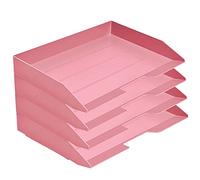 Acrimet 4 Tier Paper Organizer Letter Tray - Plastic Stackable Desk File Organizer, Side Load Paper Sorter for Letter/A4 Office File Folder Holder - Solid Pink
