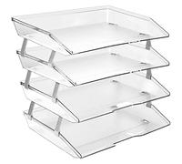 Acrimet 4 Tier Paper Organizer Letter Tray, Side Load Desktop File Sorter for Letter Size & A4 Documents, Stackable System Storage for Office Desk Organization, Plastic, Clear Crystal