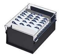 Acrimet 4'' X 6'' Card File Holder Organizer Box Metal Base Heavy Duty (AZ Index Cards 155mm Width x 115mm Height and Divider Included) (Black Color with Clear Crystal Plastic Lid Cover)
