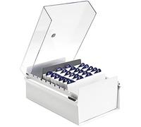 Acrimet 4'' X 6'' Card File Holder Organizer Box Metal Base Heavy Duty (AZ Index Cards 155mm width x 115mm height and Divider Included) (White Color with Clear Crystal Plastic Lid Cover)