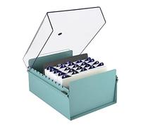 Acrimet 5'' X 8'' Card File Holder Organizer Box Metal Base Heavy Duty (AZ Index Cards 205mm Width x 138mm Height and Divider Included) (Green Color with Clear Crystal Plastic Lid Cover)