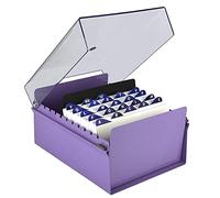 Acrimet 5'' X 8'' Card File Holder Organizer Box Metal Base Heavy Duty (AZ Index Cards 205mm width x 138mm height and Divider Included) (Purple Color with Clear Crystal Plastic Lid Cover)