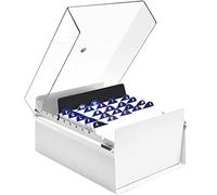 Acrimet 6" x 9" Card File Holder Organizer Box Metal Base Heavy Duty (AZ Index Cards and Divider Included) (White Color with Crystal Plastic Lid Cover)