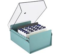 Acrimet 6" x 9" Card File Holder Organizer Box Metal Base Heavy Duty (AZ Index Cards and Divider Included) (Green Color with Crystal Plastic Lid Cover)