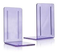 Acrimet Bookends 1 Pair, Clear Plastic Bookends for Shelves or Desktop, Book Holder for Home, Office, Library, School (Clear Purple Color)