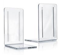 Acrimet Bookends 1 Pair, Clear Plastic Bookends for Shelves or Desktop, Book Holder for Home, Office, Library, School (Clear Crystal Color)