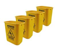 Acrimet Bucket and Wet Floor Sign, Leak Collector Bucket, Caution Wet Floor, Bilingual Safety Sign on Both Sides in English and Spanish, 27 Quart (Plastic) (Yellow Color) (Set of 4)