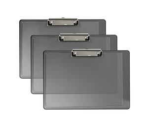 Acrimet Clipboard Landscape Letter Size A4 (23 cm x 34 cm) Low Profile Clip (Plastic) (Clear Grey Color) (3 Pack)
