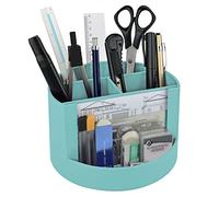 Acrimet Compact Desktop Organizer, 4 Spacious Slots, Round Pencil and Accessories Holder with Photo Slot, Ideal for Office, Art Supplies, Vanity Storage, and Home Organization (Solid Green Plastic)