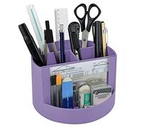 Acrimet Compact Desktop Organizer, 4 Spacious Slots, Round Pencil and Accessories Holder with Photo Slot, Ideal for Office, Art Supplies, Vanity Storage, and Home Organization (Solid Purple Plastic)
