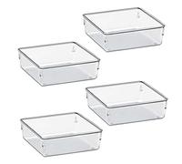 Acrimet Drawer Organizer Modular, Box Tray Storage Bins for Office, Home, Makeup, Kitchen, Junk Drawer (4 Pieces) (Clear Crystal Plastic)