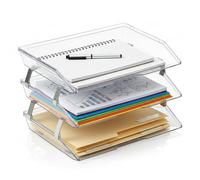 Acrimet Facility 3 Tier Letter Tray, Side Load, Letter Size/A4, Desktop File Organizer, Plastic (Clear Crystal Color)