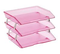 Acrimet Facility 3 Tier Letter Tray, Side Load, Letter Size/A4, Desktop File Organizer, Plastic (Clear Pink Color)