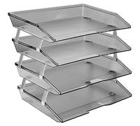 Acrimet Facility 4 Tier Letter Tray, Side Load, Letter Size/A4, Desktop File Organizer, Plastic (Clear Grey)