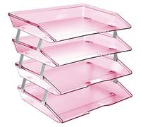 Acrimet Facility 4 Tier Letter Tray, Side Load, Letter Size/A4, Desktop File Organizer, Plastic (Clear Pink)