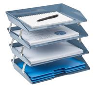 Acrimet Facility 4 Tier Letter Tray, Side Load, Letter Size/A4, Desktop File Organizer, Plastic (Solid Blue)