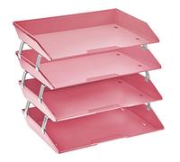 Acrimet Facility 4 Tier Letter Tray, Side Load, Letter Size/A4, Desktop File Organizer, Plastic (Solid Pink)