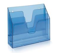 Acrimet Horizontal Triple File Folder Holder, Open Top Desktop Document Sorter for Letter Size Papers & Folders, Plastic (Clear Blue)