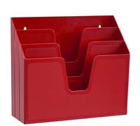 Acrimet Horizontal Triple File Folder Holder, Open Top Desktop Document Sorter for Letter Size Papers & Folders, Plastic (Solid Red)