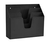Acrimet Horizontal Triple File Folder Holder Organizer, Open Top Desktop Document Sorter for Letter Size Papers & Folders, Plastic (Black)