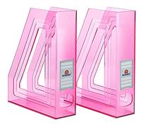 Acrimet Magazine File Holder, Vertical Desk Organizer, Clear Pink, 2 Pack