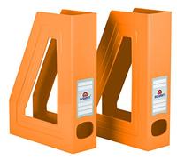 Acrimet Magazine File Holder - Vertical Rack for Documents, Folders and Mail, Durable Plastic Desk Organizer for Office & Home, Orange (2 Pack)