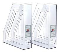 Acrimet Magazine File Holder - Vertical Rack for Documents, Folders and Mail, Durable Plastic Desk Organizer for Office & Home, Clear Crystal (2 Pack)