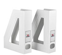 Acrimet Magazine File Holder - Vertical Rack for Documents, Folders and Mail, Durable Plastic Desk Organizer for Office & Home, White (2 Pack)