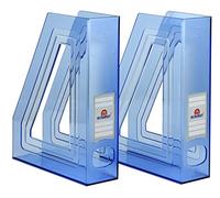 Acrimet Magazine File Holder - Vertical Rack for Documents, Folders and Mail, Durable Plastic Desk Organizer for Office & Home, Clear Blue (2 Pack)