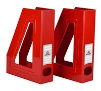 Acrimet Magazine File Holder - Vertical Rack for Documents, Folders and Mail, Durable Plastic Desk Organizer for Office & Home, Solid Red (2 Pack)