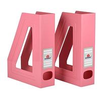 Acrimet Magazine File Holder - Vertical Rack for Documents, Folders and Mail, Durable Plastic Desk Organizer for Office & Home, Solid Pink (2 Pack)
