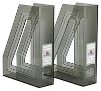 Acrimet Magazine File Holder - Vertical Rack for Documents, Folders and Mail, Durable Plastic Desk Organizer for Office & Home, Smoke (2 Pack)