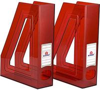 Acrimet Magazine File Holder - Vertical Rack for Documents, Folders and Mail, Durable Plastic Desk Organizer for Office & Home, Clear Red (2 Pack)