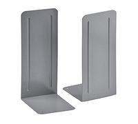 Acrimet Metal Bookends, Jumbo Size 23 cm H x 10 cm W x 11,5 cm D, Non-Skid Book Stand for Shelves, Heavy Duty Book Stopper, Silver, 1 Pair