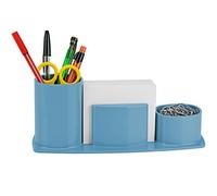Acrimet Millennium Desk Organizer Cup Caddy - Plastic Desktop Holder for Pen, Pencil, Clips, Desk Accessories & Memo Paper - Includes 200 Sheets of Memo Paper (Solid Blue Color)