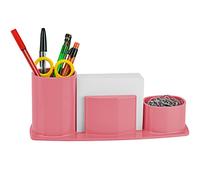 Acrimet Millennium Desk Organizer Cup Caddy - Plastic Desktop Holder for Pen, Pencil, Clips, Desk Accessories & Memo Paper - Includes 200 Sheets of Memo Paper (Solid Pink Color)