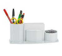 Acrimet Millennium Desk Organizer Cup Caddy - Plastic Desktop Holder for Pen, Pencil, Clips, Desk Accessories & Memo Paper - Includes 200 Sheets of Memo Paper (White Color)
