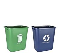 Acrimet Recycling and Waste Bins, 24 Litre Each, Green and Blue, Set of 2 | Durable Plastic, Open Top, Stackable Anti-Locking Design, Waste and Recycling Symbols, Ideal for Office, School and Home