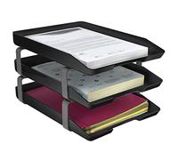 Acrimet Traditional 3 Tier Letter Tray, Front Load Design, A4 Letter Size, Desktop Organizer (Plastic) (Black Color)