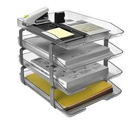 Acrimet Traditional 4 Tier Letter Tray, Front Load Design, A4 Letter Size, Desktop Organizer (Plastic) (Clear Crystal Color)