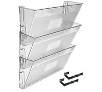Acrimet Wall Mount Hanging File Organizer Holder Modular, 3 units, Clear | Fits A4 Size Papers, Hangers/Hardware Included, Office Desk Cubicle Pocket Storage, Plastic
