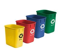 Acrimet Wastebasket Bin for Recycling, 3.25 Gallon/13 Quart/12 Liter (Made of Plastic) (Metal/Yellow, Paper/Blue, Glass/Green, Plastic/Red) (Set of 4)