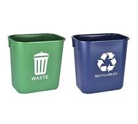 Acrimet Wastebasket Bin for Recycling and Waste, 3.25 Gallon/ 13 Quart/ 12 Liter (Plastic) (Green and Blue) (Set of 2)