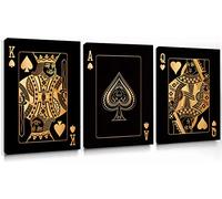 Ace Of Spade Canvas Poster - Heart, Jack, Queen, King Playing Cards - Yellow Queen & King Poker Wall Art - Vintage Casino Picture