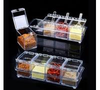 Acrlic Seasoning Spice Box Jar with Spoons Condiment Dispenser Storage Container